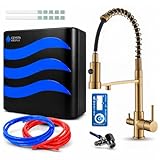 Ari Grifo de cocina de 3 vías, extensible, flexible, giratorio 360 grados, muelle en espiral, resorte sólido, juego con 5 niveles para debajo de la mesa, filtro de agua potable, sistema CK (oro