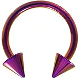 14G(1.6mm) Purple Titanium IP Steel Circular Barbells Horseshoe Rings w/Spike Ends (Sold in Pairs)