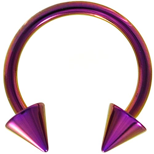 14G(1.6mm) Purple Titanium IP Steel Circular Barbells Horseshoe Rings w/Spike Ends (Sold in Pairs)