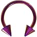 14G(1.6mm) Purple Titanium IP Steel Circular Barbells Horseshoe Rings w/Spike Ends (Sold in Pairs)