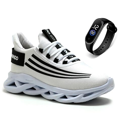 Tênis Masculino Damando Esportivo Academia Confortável e Leve Relógio - Branco - 43