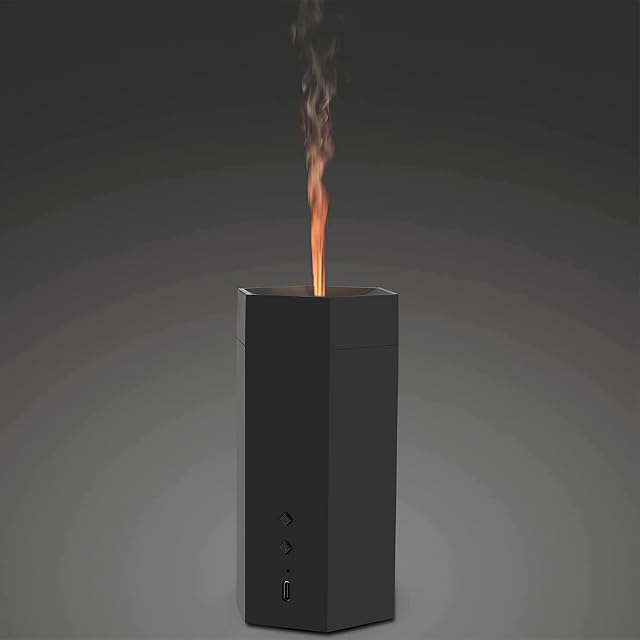 xinrongda Flame Essential Oil Diffuser, Cordless Air Diffuser for Home, Waterless Auto-Off, 3D Electronic Candle Ultrasonic Aromatherapy Scented Humidifier for Office Bedroom Yoga Spa Black