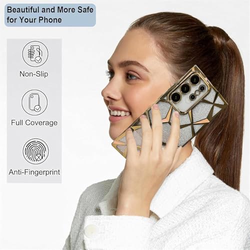 Image of VONZEE Gradient Glitter Case for Samsung S25 Ultra, Luxury Electroplated 3D Cube, Diamond Bling Shiny Soft TPU Clear Shockproof Women Girls Protective Phone Cover (Gold)