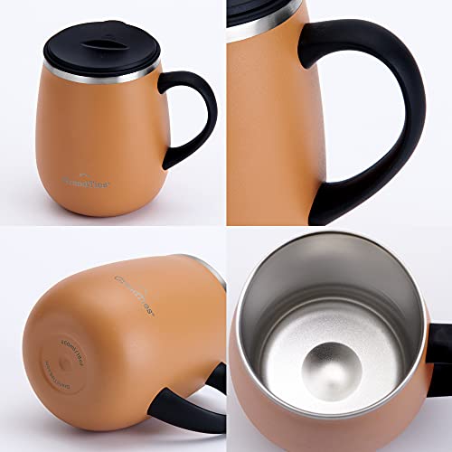 Grandties Insulated Coffee Mug With Handle - Sliding Lid For Splash-Proof 16 Oz Wine Glass Shape Thermos Tumbler With Double Walled Vacuum Stainless Steel To Keeps Beverages Hot Or Cold - Carrot #TOP6