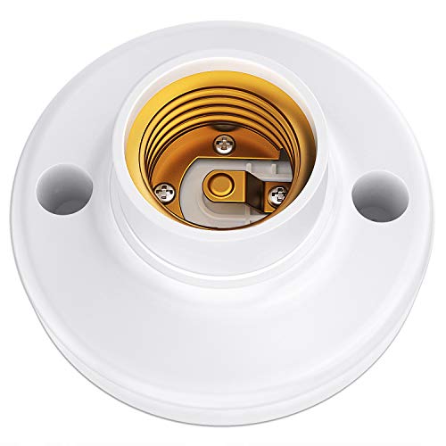 Light Bulb Socket, Yoelike E27 Porcelain Lamp Holder Outlet Box Mount, One-Piece Keyless Medium Base Ceiling Receptacle Screw Holder, Easy Installation, White Plastic Light Sockets (1 Pack)