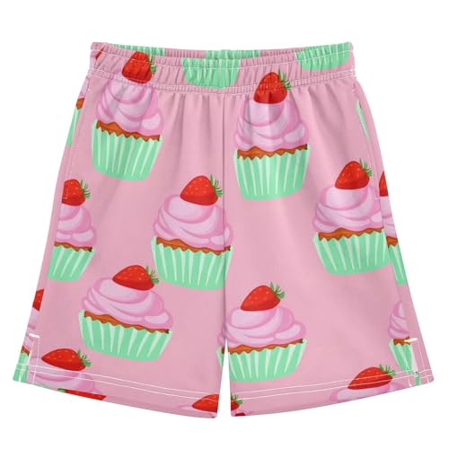 J JOYSAY Strawberry Cupcake Sweet Boys Athletic Shorts Kids Youth Casual Shotrs with Elastic Waistband Pockets