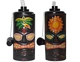 WorldBazzar Set of 2 Torches Palm Sun Turtle Tiki FACE Handmade Totem MASK Tropical Polynesian Hawaiian END of Summer Sale Save 50%