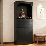 UxxStore Altar Table, Pooja Cabinet with Drawers and Storage Cabinets, Solid Wood Prayer Table, Pedestal Tables Buddhist Altar Cabinet, for Home Office Or Temple Worship, Design for Prayer Items