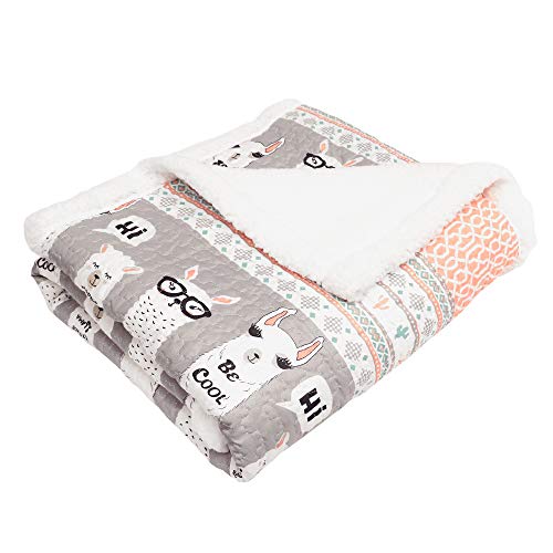 Lush Decor Llama Stripe Fuzzy Reversible Sherpa Throw Blanket - 60” X 50”, Pink & Turquoise #TOP3