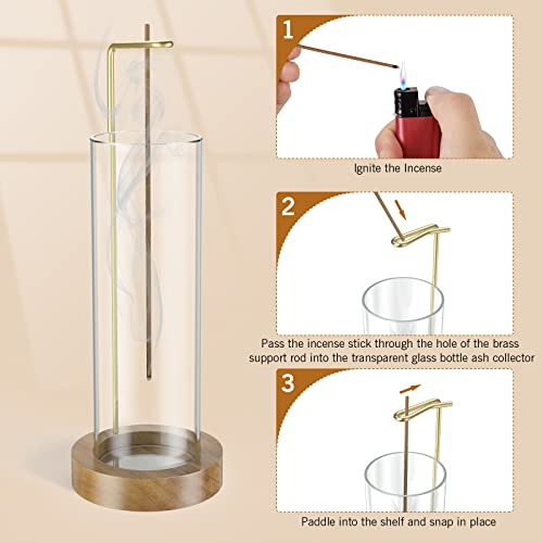 Petstible Incense Sticks Holder With Glass Incense Holder Ash Catcher Wood Incense Tay, Mess-Free Incense Cone Holder Set, Morden Aromatherapy Ornament Home Decor #TOP1