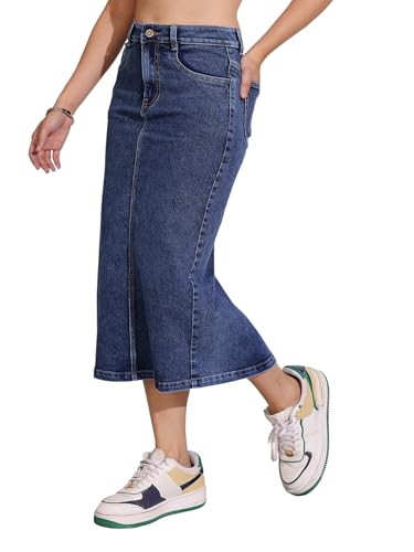 Image of Dolce Crudo Women's Flared High-Rise Stretchable Denim Maxi Skirt