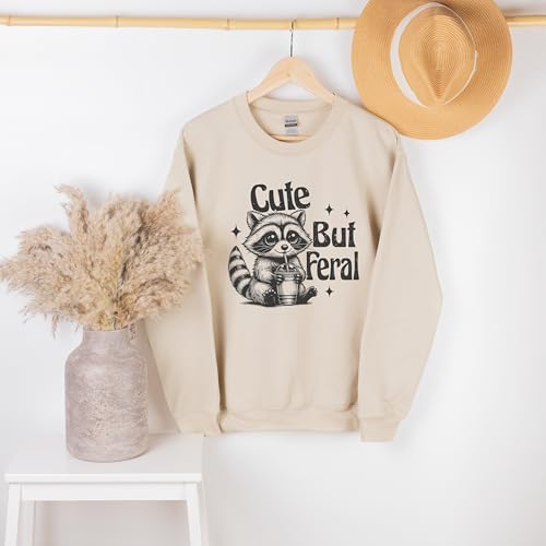 Cute But Feral Sweatshirt, Sarcastic Snark Racoon Sweatshirt, Adult Humor Hoodie, Gift for Friend, Funny Retro Racoon Sweatshirt2