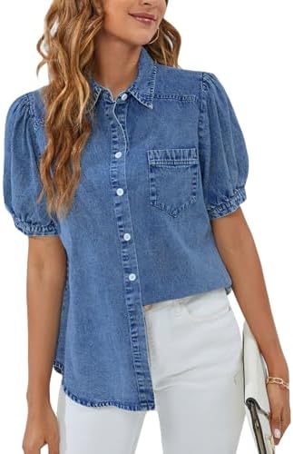 BMJL Womens Denim Shirt Business Casual Button Down Work Blouses ...