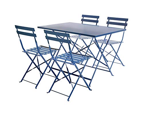 Charles Bentley 5 Piece Powder Coated Metal Dining Set For Patio, Garden, Balcony, Stylish, Outdoor Furniture, Rustproof, 4 Person, Navy Grey, Rectangular Table, Lightweight, 4 Chairs (110x70x71cm)