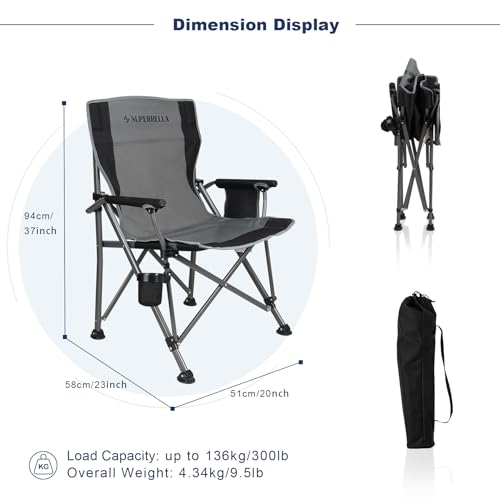 Superrella Portable Outdoor Folding Camping Chair Heavy Duty Camp Chair with Storage Bag for Outside Activities, Black Grey by Superrella - Image 2
