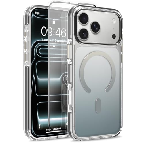 Image of Magnetic Case for iPhone 17 Pro [Compatible with Magsafe] [Anti-Yellowing] [1 Screen Protector] Slim Clear Iridescent Case for iPhone 17 Pro 6.3 inch 2025, Black