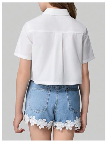 SweatyRocks Girl's Button Down Blouse Collar Short Sleeve Pleated Shirt Summer Tops2