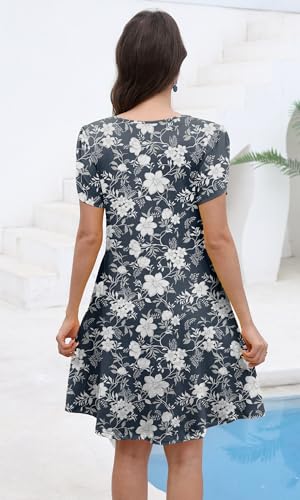 Image of COSSEN Women's Summer Casual Tshirt Dress Crew Neck Short Sleeve with Pockets Flowy Loose Sundress