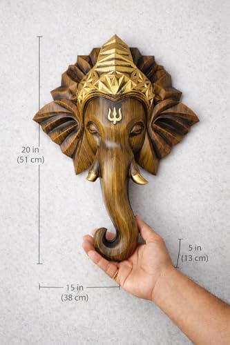 Image of REMANENCE Spiritual Ganesha Wall Sculpture - Perfect Wall Decor for Living Room, Entrance & Temple (Antique Gold)