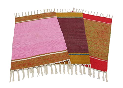 Image of MDZ Hand Woven Cotton Modern Assorted Border Rug | Size: 16 inchx24 inch Inch or 40x60 cm | Color: Assorted Multi | Machine Washable | Eco Friendly | Multi Uses (Combo of 3 Pcs.)