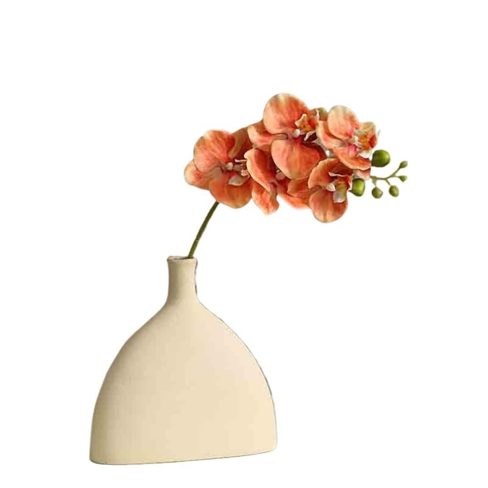 Z4T8M2K6G5 Artificial floral arrangement Single Orange Phalaenopsis Simulation Flower Fake Arrangement with Ceramic Vase for Living Room