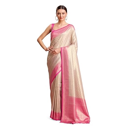 Monjolika Fashion Women Timeless Pink Kanjivaram Silk Saree with Intricate Zari Work Comes With Unstitched Regular Fit Blouse Piece
