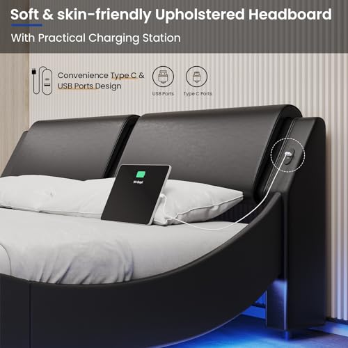 image for DICTAC California King Bed Frame with Headboard and Led Lights Modern 