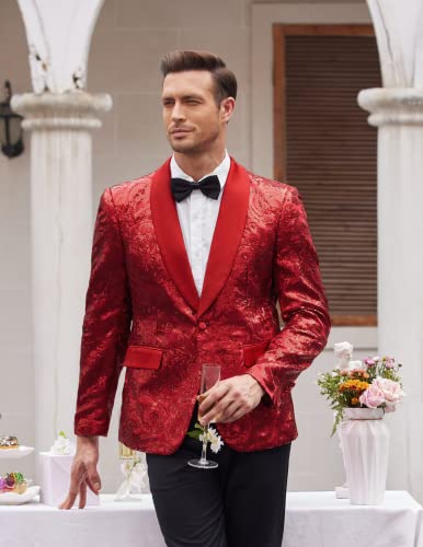 Coofandy Red Mens Sequin Blazer Jacket Floral Suit Blazer Shiny Dinner Tuxedo Sequined Jackets For Christmas Party Prom Valentines Day Date Red M #TOP1