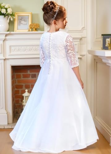 Tulle Flower Girl Dresses for Wedding Half Sleeve Lace Appliques First Communion Dresses for Girls2