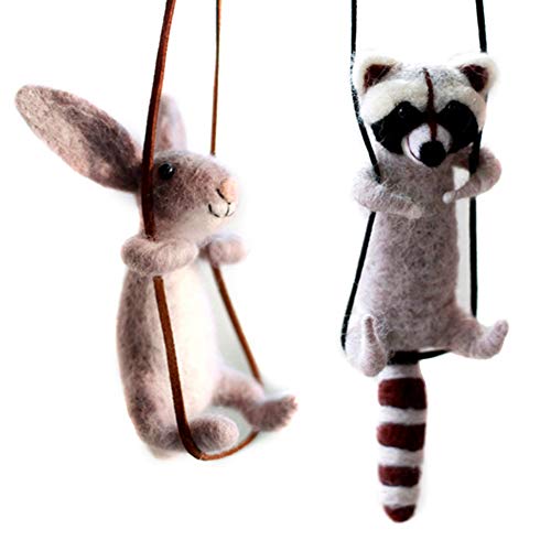 Artec360 Raccoon And Rabbit Needle Felting Kits 4" Playing On Rope 2 Pack - Needles, Finger Guards, Black High-Density Foam Mat, Instructions #TOP27