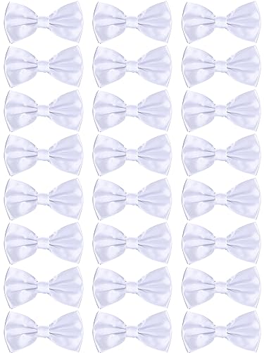 Geyoga 24 Pieces Mens Bow Ties Formal Satin Solid with Adjustable Neck Band Bow Ties for Men (White)