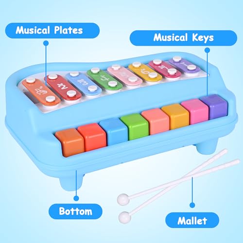 Image of Mommers Musical Instruments, 2 in 1 Baby Piano Xylophone for Toddlers 1-3 Years Old, 8 Multicolored Key Keyboard, Preschool Educational Learning Toy for Girl Boy
