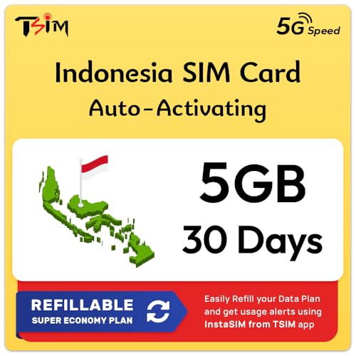 SIM Bali Indonésie | Plan Super Économie Rechargeable 5 Go ! Activation Automatique, validité 30 Jours | Vitesse 5G + Partage de Connexion | Données Uniquement, Aucun Numéro de Téléphone