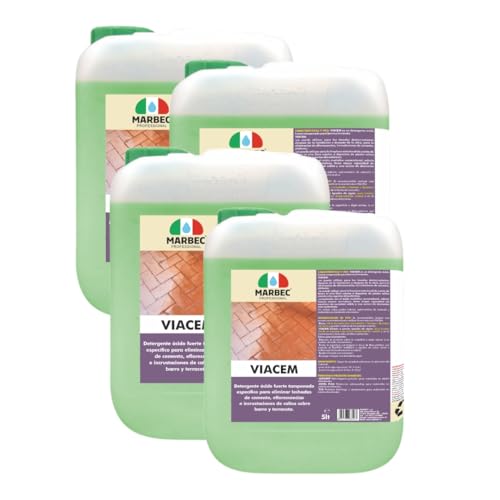 MARBEC VIACEM 5LTX4Uds Potente detergente ácido tamponado para terracota. Elimina incrustaciones y lechadas de cemento, ideal para la limpieza de terracota después de la obra.