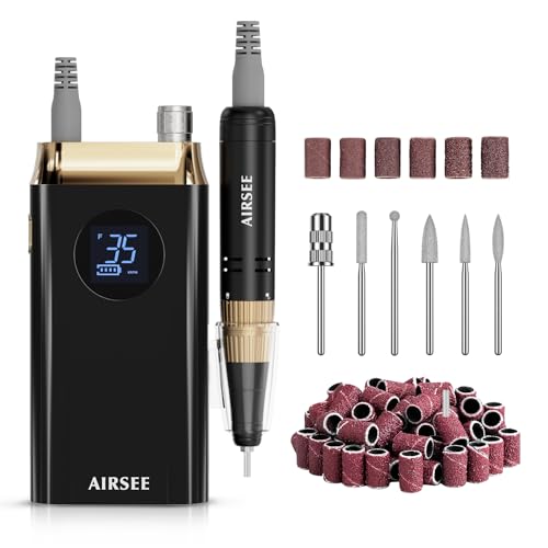 Image of AIRSEE Professional Portable Nail Drill 35000RPM,Rechargeable Cordless Nail Drill for Manicure Salon Home, Eletric NALI E File for Acrylic Nails Gel Polishing Removing, EW4 Black