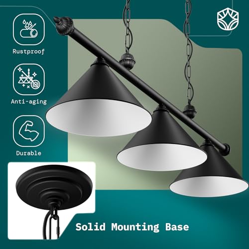 Solvita 3-Shade Pool Table Light for 7/8/9ft Billiard Tables, 59" Black Metal Hanging Industrial Fits Standard Bulbs- with Adjustable Chains for Large Game Room Long Kitchen Island by Solvita - Image 4