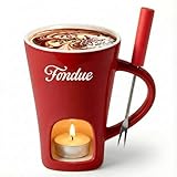 Red Chocolate Fondue Mug with Tealight & Fork – Ceramic Single-Serve Fondue Cup for Chocolate & Cheese Dipping