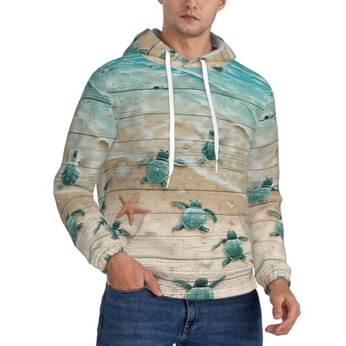 Sweat à capuche épais homme tortue de mer et étoile de mer en maille lourde