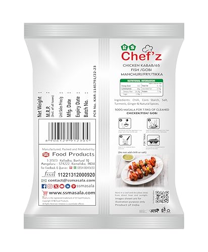 Image of RS Chef'z 3-in-1 Masala Powder 1kg | Versatile Spice Mix for Chilli Chicken 65 Kabab, Chicken Pakoda, Dry Gobi Fry /Manchurian, Fish Fry (500g Pack of 2)