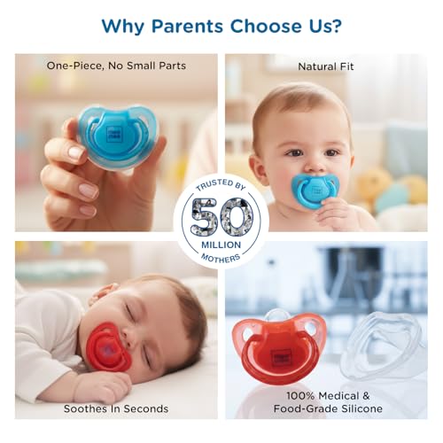 Image of Mee Mee Ultra Light Silicone Baby Pacifier & Teether, BPA-Free, Soft Nipple Design, Oral Soothing, Pack of 6, 0-6 Months, Blue /Red
