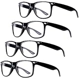 4 Pair Halloween Retro Nerd Costume Glasses-Black Hipster Eyeglasses with Clear Lenses- Square Frame Clear Glasses for Costume Party & Halloween Costumes