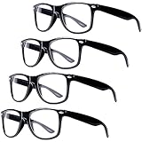 4 Pair Halloween Retro Nerd Costume Glasses-Black Hipster Eyeglasses with Clear Lenses- Square Frame Clear Glasses for Costume Party & Halloween Costumes