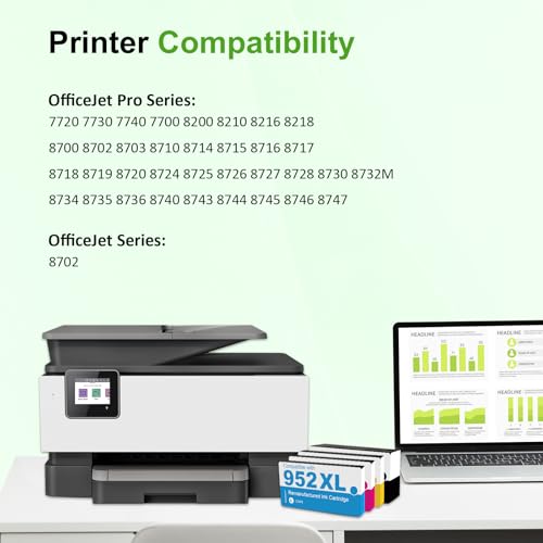 Image of 952XL 952 XL 8710 Ink Cartridges Combo Pack for HP Printers | Replacement for HP952XL /952XL Ink for HP OfficeJet Pro 8710 7740 8720 8715 8715 8725 8730 8702 8732M 8736 Printer 4 Pack