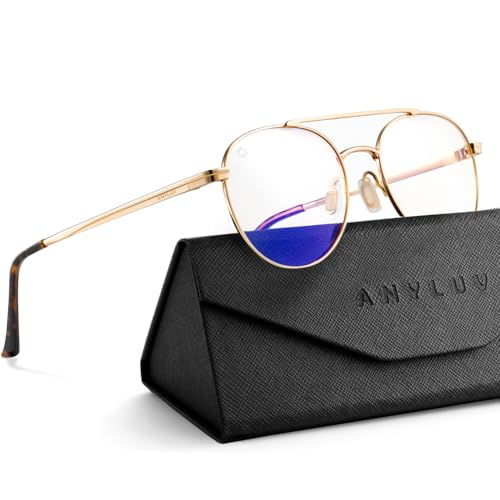 Image of ANYLUV Blue Light Glasses for Men, Circular Frame Single Brow Bridge Design Campus Style Glasses Anti Eyestrain for Screen