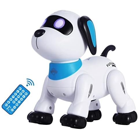 yiman Remote Control Robot Dog Toy, Programmable Interactive & Smart Dancing Robots for Kids 5 and up, RC Stunt Toy Dog with Sound LED Eyes, Electronic Pets Toys Robotic Dogs for Kids Gifts Blue Cover