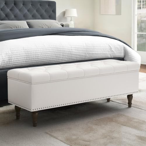 Linen Fabric Storage Bench Sofa Bench Couch Ottoman Bench 2 Seater Sofa Footstool Puff Puffy for Living Room Bedroom Office (Beige)-image-6