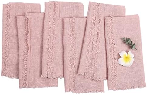 Pink Cloth Napkins,100% Cotton Handmade Napkins,Delicate Cloth Napkins with Fringe Set of 6,18 x 18 Inch Reusable Soft Napkins for Dinner,Party,Christmas,Thanksgiving Day,Halloween…