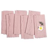 Pink Cloth Napkins,100% Cotton Handmade Napkins,Delicate Cloth Napkins with Fringe Set of 6,18 x 18