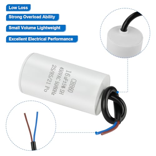 Miniatura 4 de Offcup Cbb60 Condensador De Arranque, 450 V 16 F 50 60 Hz Condensador De Motor, Condensadores Microfarad Con Alambre Para Bomba De Piscina Aire Acondicionado Motor
