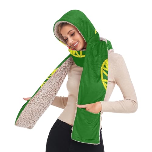 GuoChe Pashmina Like Scarf for Women Fashionable Soft National Flag Of Portugal Hooded With Pockets Hat Gloves set bufandas de